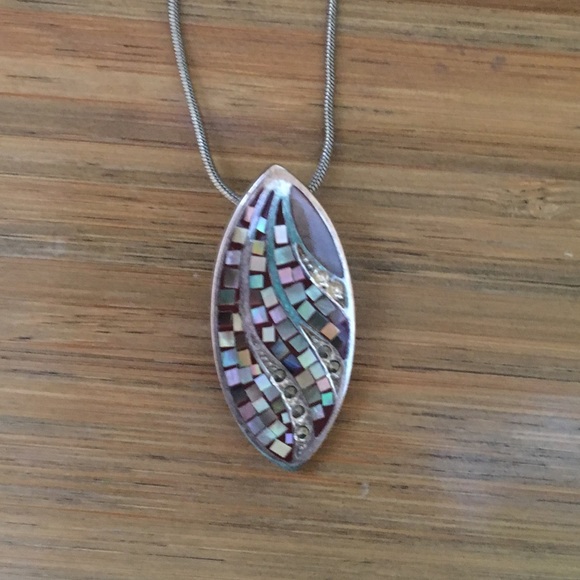 Jewelry - Silver Mosaic Teardrop Charm Necklace 15.5"